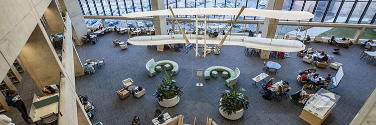 photo of the wright b flyer in dunbar library