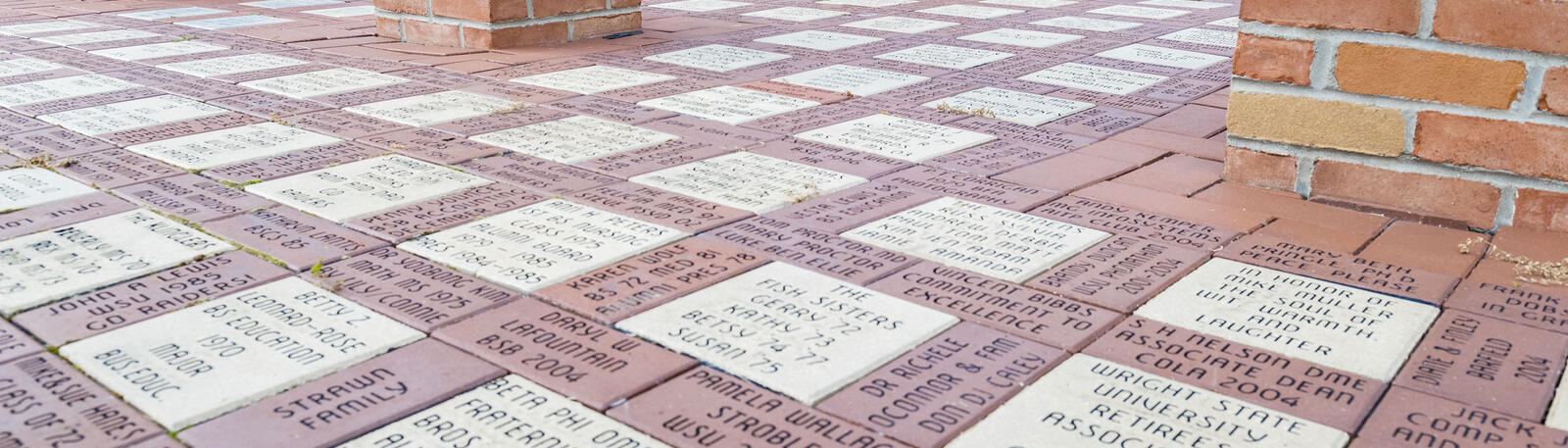 photo of engraved brick pavers below alumni tower on wright state's campus